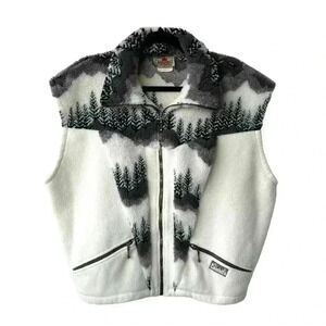 Vintage Canadiana Forest Print 90's Fleece Zip-up Vest  Size Large
